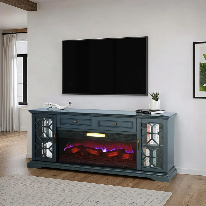 Furniture of America Fidel TM5002 74'' Tv Console with Electric Fireplace