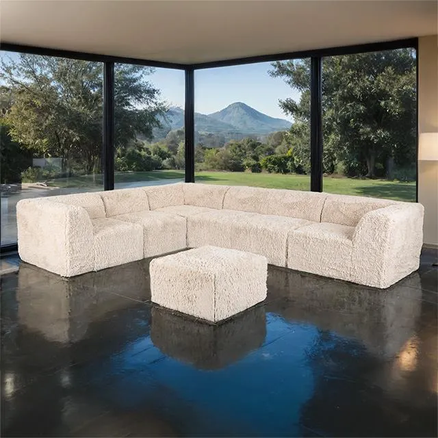 Furniture of America Nappi FM62102BG-SECT-L+OT Large L-Sectional with Ottoman