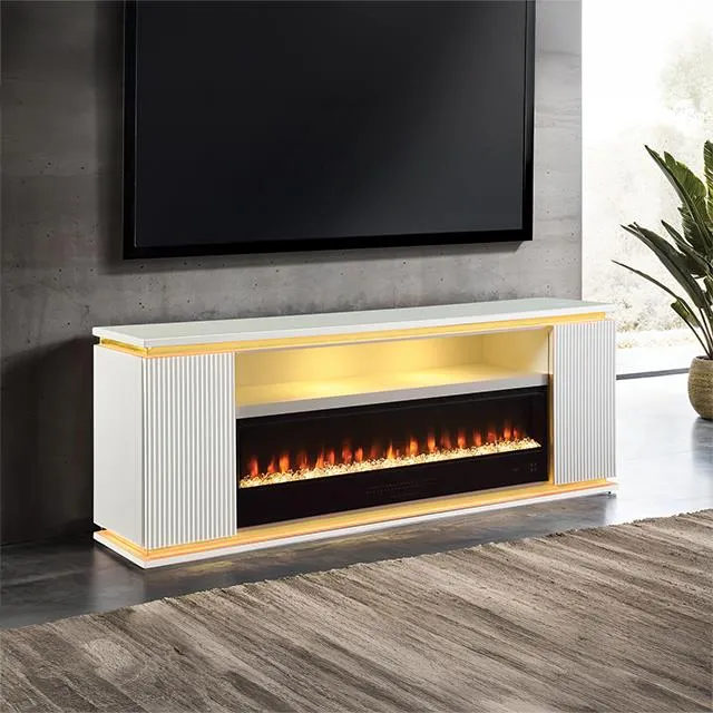 Furniture of America Medea FM-AC8011WH-TV 71" TV Stand with Electric Fire Place