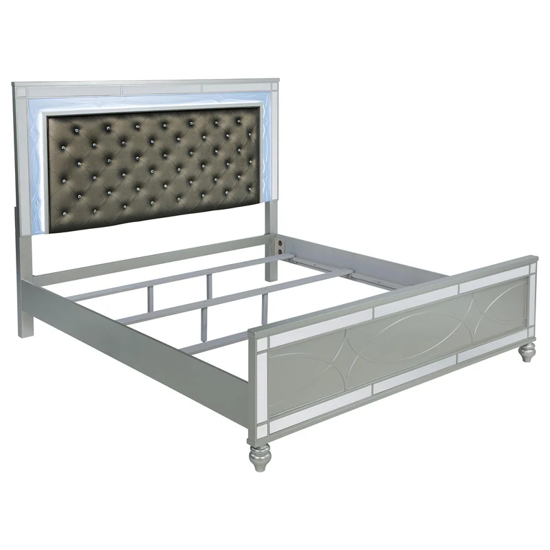 Coaster Furniture Gunnison 223211KE Wood Eastern King LED Panel Bed - Silver Metallic