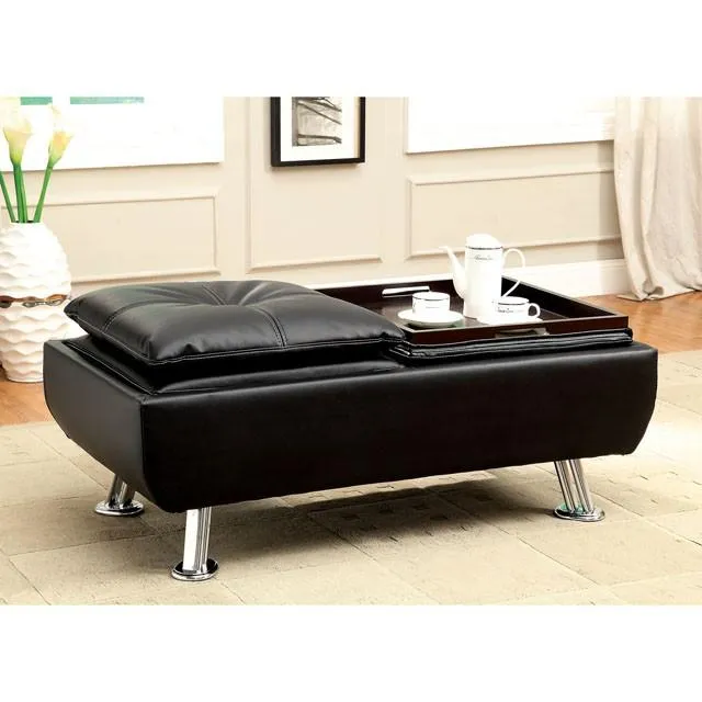 Furniture of America Hauser Leather Ottoman CM2677BK-OT