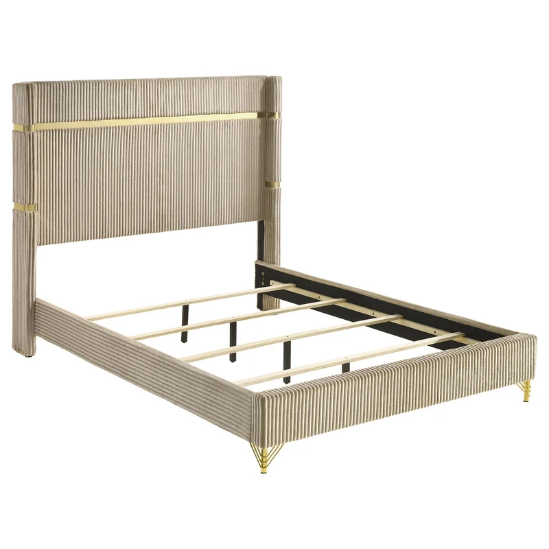 Coaster Furniture Lucia 224731KE 61-inch Upholstered Eastern King Wingback Bed - Beige