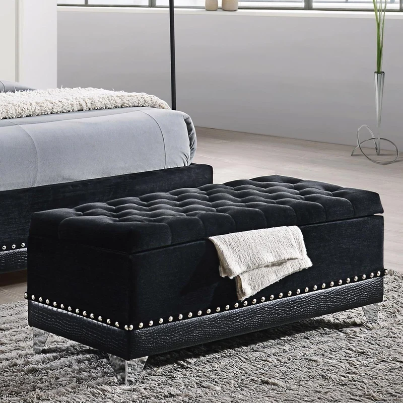 Coaster Furniture Barzini 300644 Velvet Upholstered Tufted Storage Bench - Black