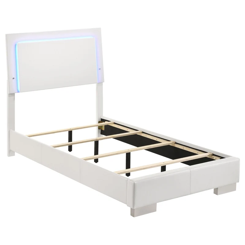 Coaster Furniture Felicity 203500T Wood Twin LED Panel Bed - White High Gloss