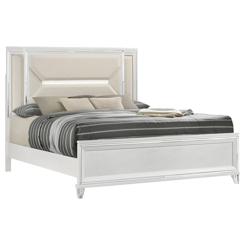 Coaster Furniture Marmore 224961KE 64-inch Eastern King Panel Bed LED Headboard - White