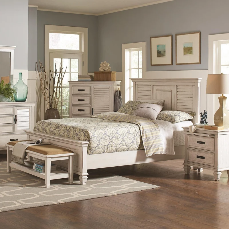 Coaster Furniture Franco 205331Q Wood Queen Panel Bed - Distressed White