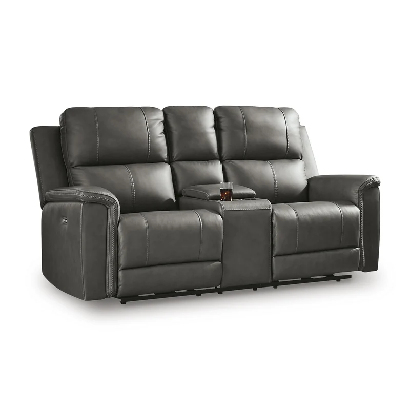 Signature Design by Ashley Bleckley PCU1200018 Power Reclining Loveseat with Console and Adjustable Headrest