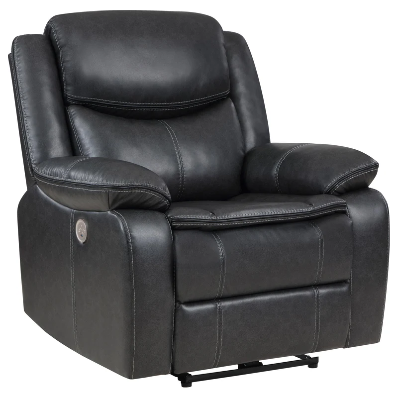 Coaster Furniture Sycamore 610233P Upholstered Power Recliner Chair - Dark Grey