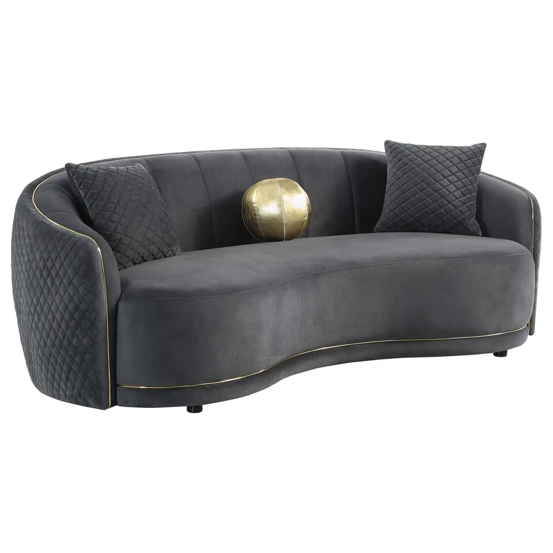 Coaster Furniture Brookside 504844 Velvet Upholstered Curved Sofa - Dark Grey