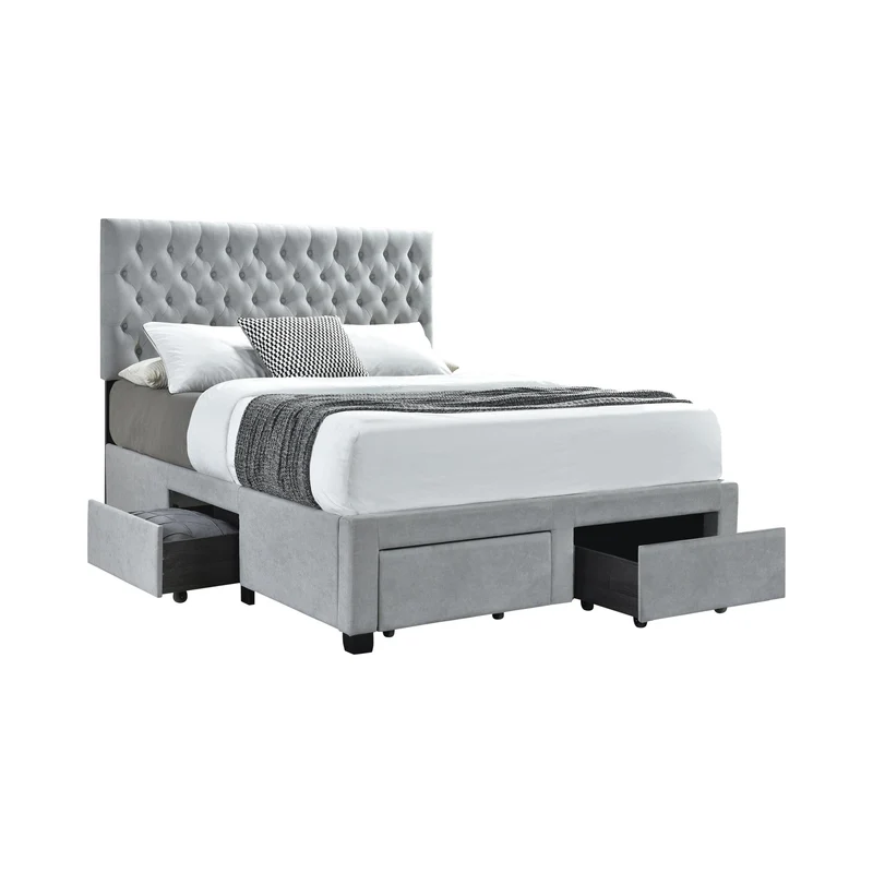 Coaster Furniture Soledad 305878Q Upholstered Queen Storage Panel Bed - Light Grey