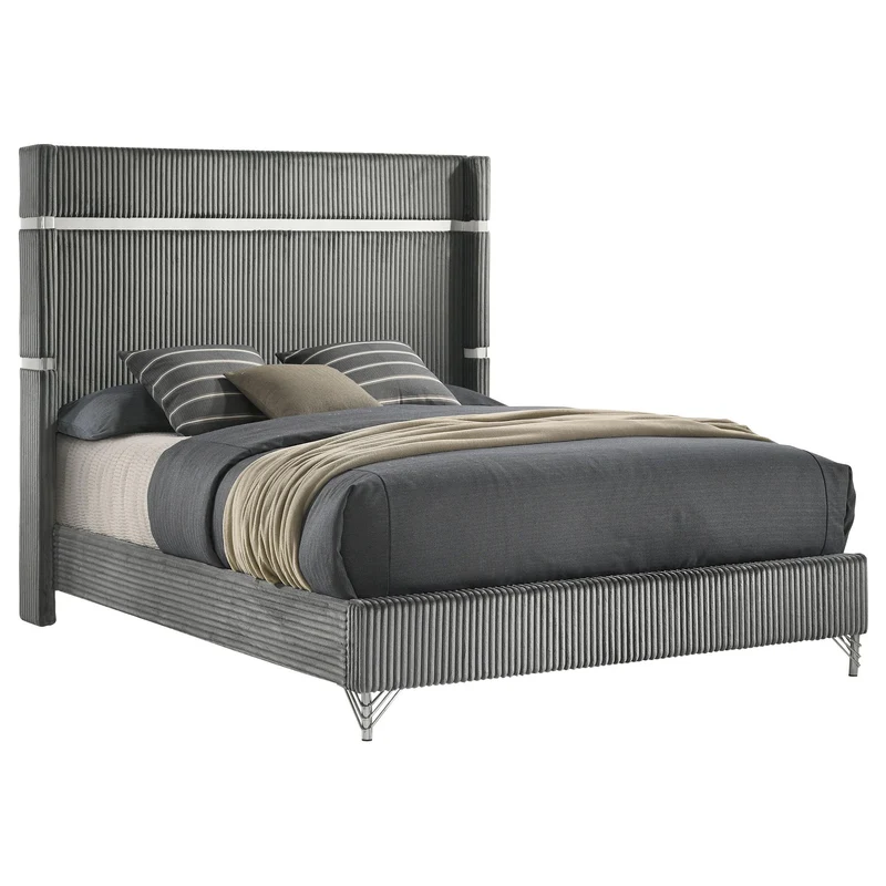 Coaster Furniture Lucia 224991Q 61-inch Upholstered Queen Wingback Bed - Grey
