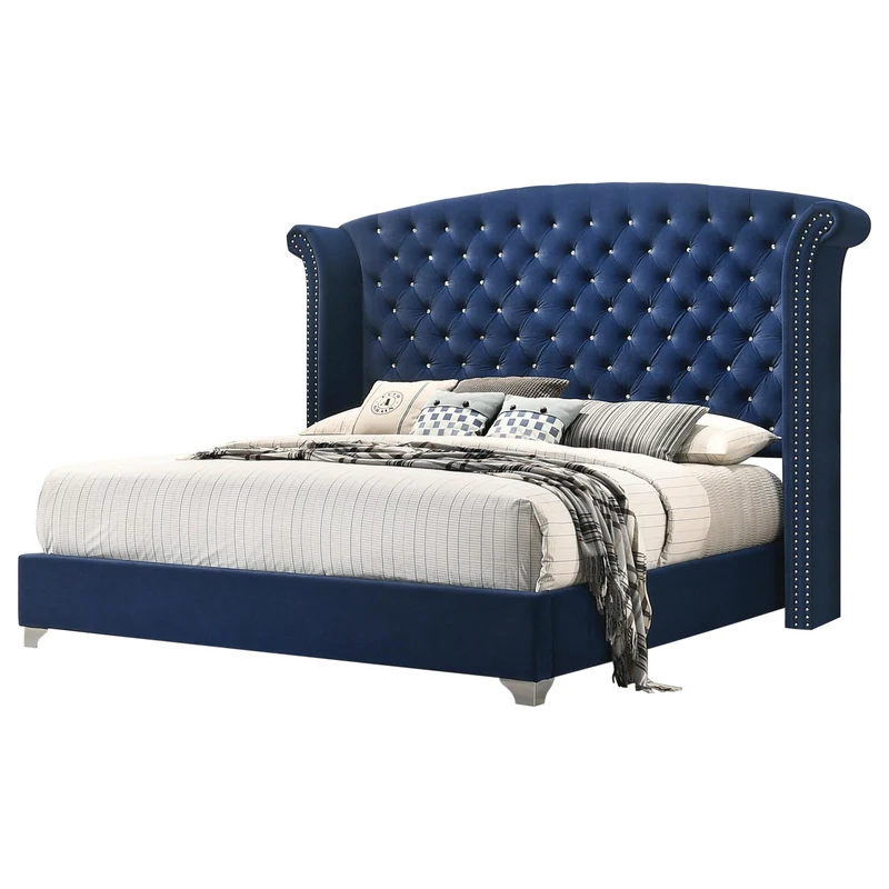 Coaster Furniture Melody 223371Q Upholstered Queen Wingback Bed - Pacific Blue