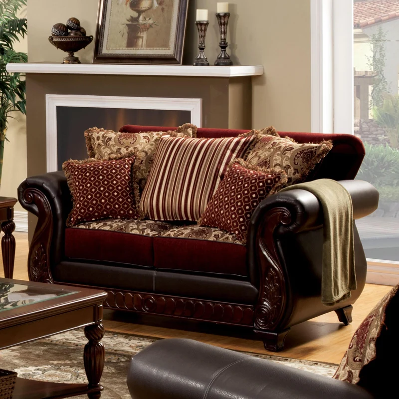 Furniture of America Franklin Stationary Fabric and Leather Look Loveseat SM6106N-LV