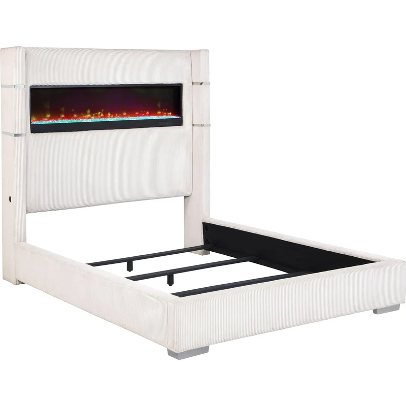 Coaster Furniture Tisdall 306032Q Upholstered Queen Flame Visualizer Bed - Cream
