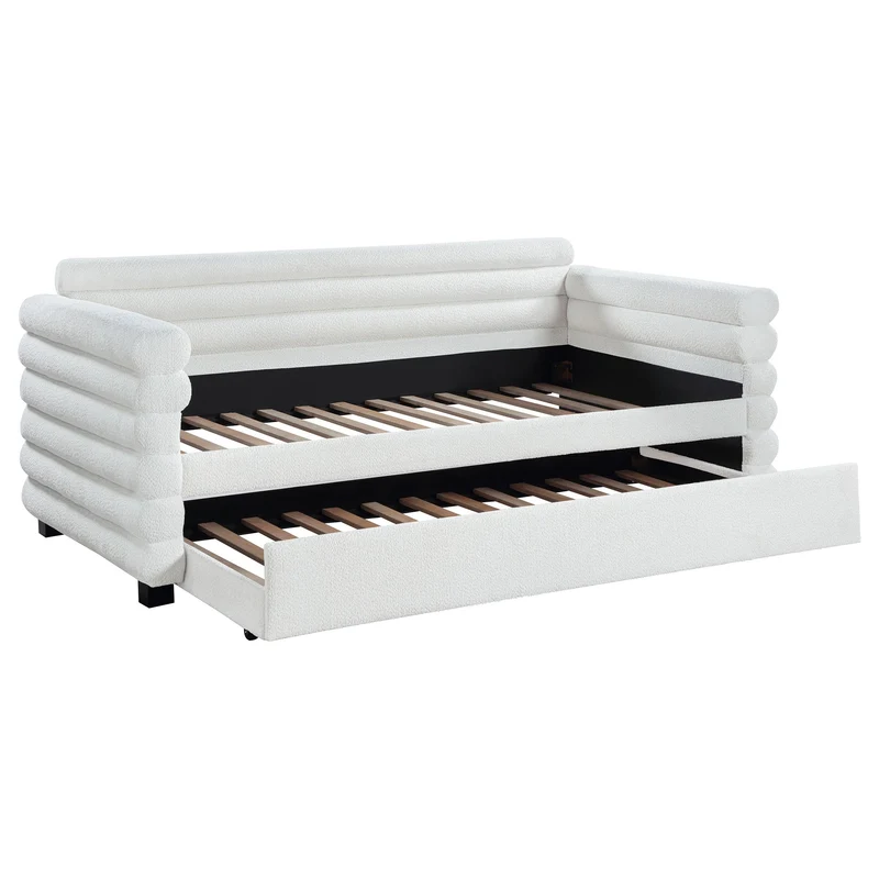 Coaster Furniture Patricia 300716 Boucle Upholstered Twin Day Bed with Trundle - White