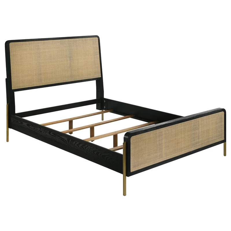Coaster Furniture Arini 224330KE Rattan Eastern King Panel Bed - Black and Natural