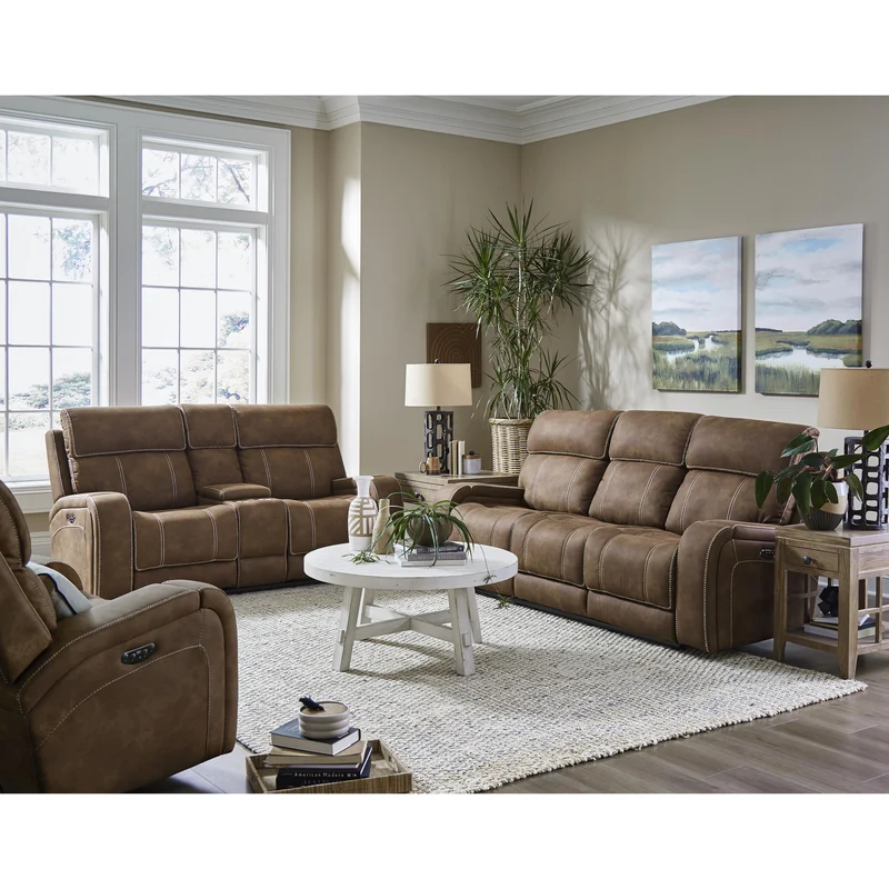 Behold Home 7552-39 Sofa w/ Popout Cup Holders - Cottonwood Chocolate