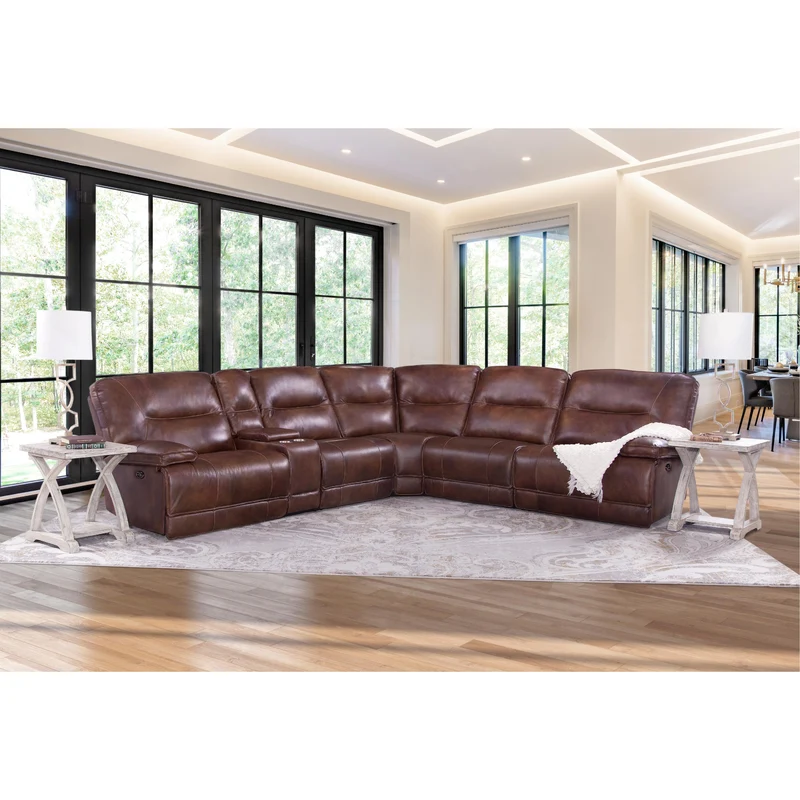 Behold Home 7532 6 pc Dual Power Sectional - Harbortown Chocolate Leather