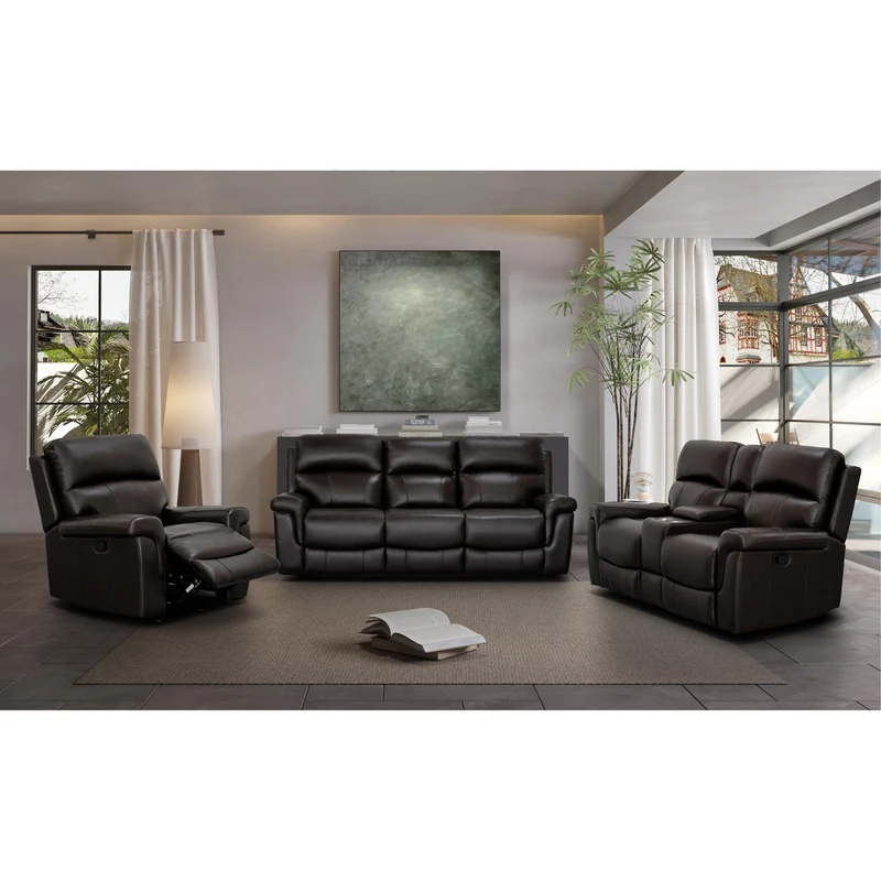 Behold Home 7483-39 Sofa w/ Popout Cup Holders - Lambeau Dark Brown Leather