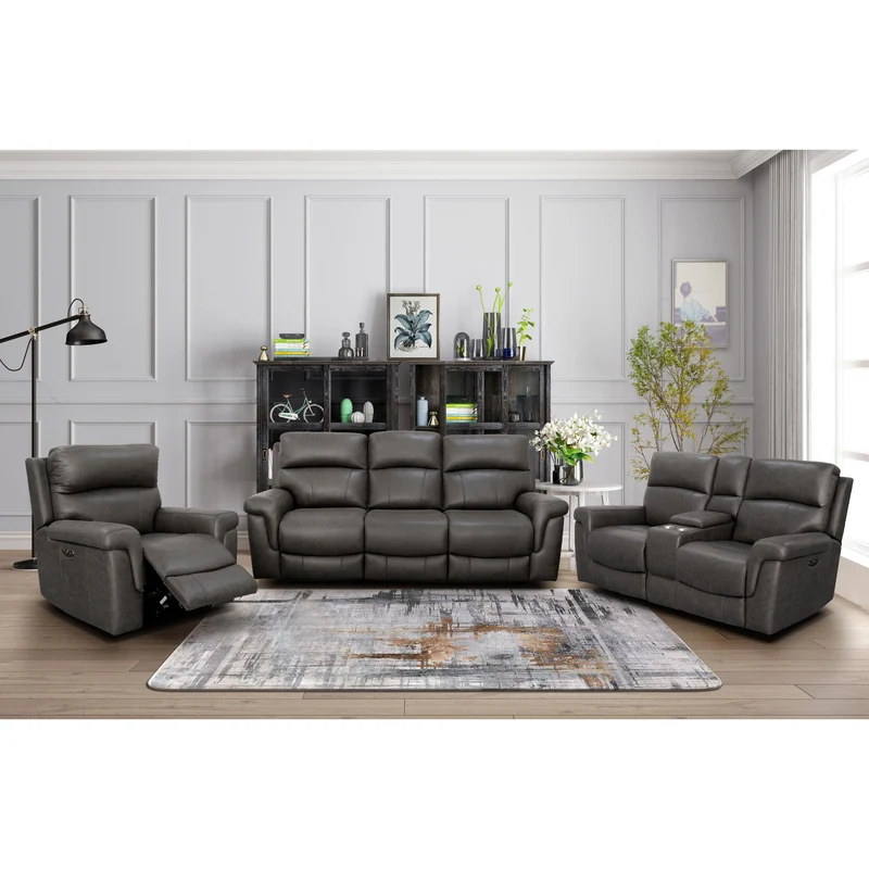 Behold Home 7483-29 Console Loveseat w/ Popout Cup Holders - Lambeau Charcoal