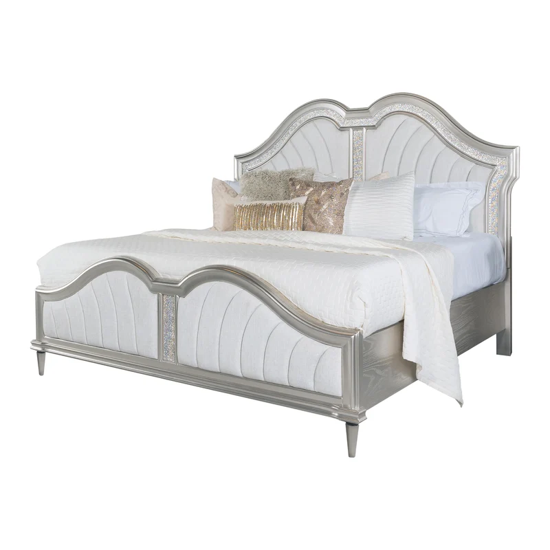 Coaster Furniture Evangeline 223391Q Wood Queen LED Panel Bed - Silver Oak