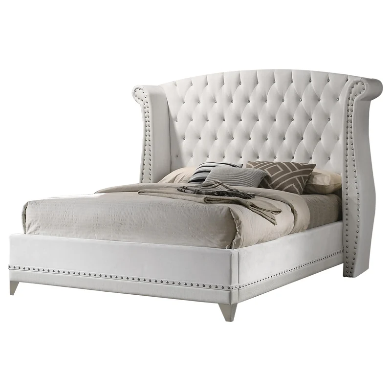 Coaster Furniture Barzini 300843Q Upholstered Queen Wingback Bed - White
