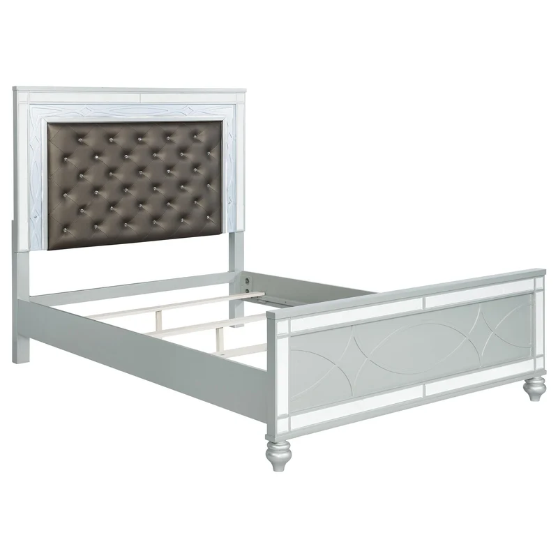 Coaster Furniture Gunnison 223211Q Wood Queen LED Panel Bed - Silver Metallic