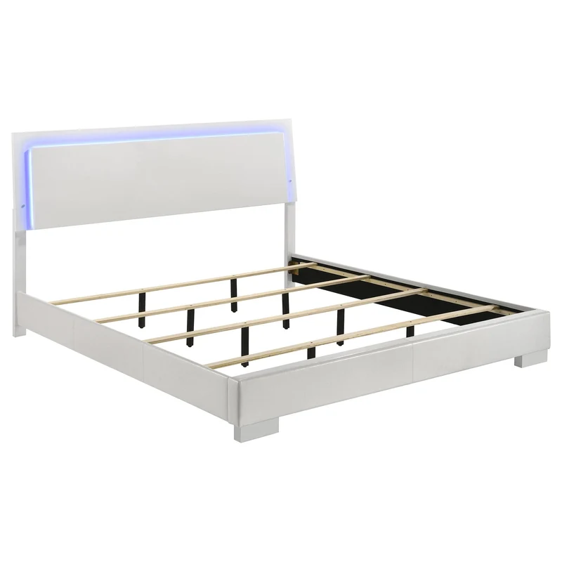 Coaster Furniture Felicity 203500KE Wood Eastern King LED Panel Bed - White High Gloss