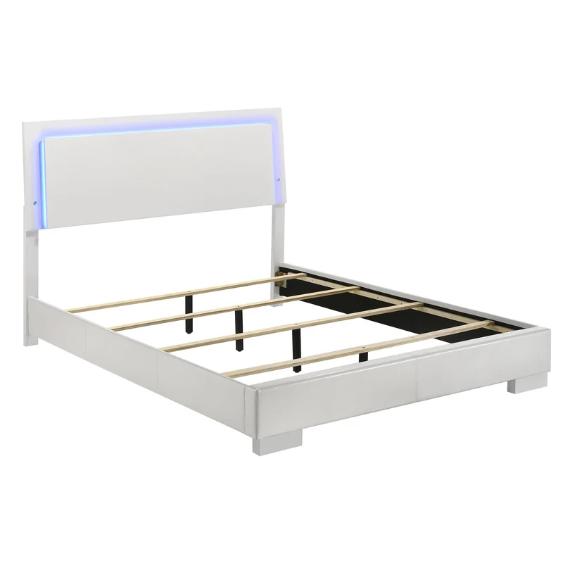 Coaster Furniture Felicity 203500Q Wood Queen LED Panel Bed - White High Gloss